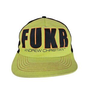 Vintage Andrew Christian FUKR Neon Yellow Black Trucker Hat Snapback New